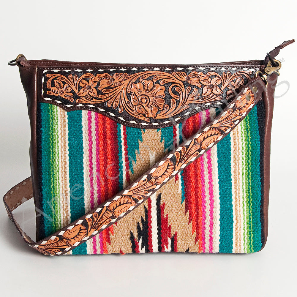 American Darling Hand-Tooled Saddle Blanket Leather Large Crossbody Bag