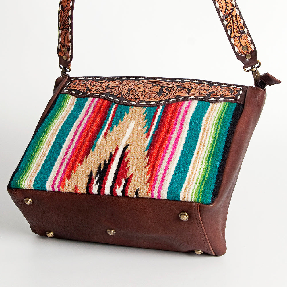 American Darling Hand-Tooled Saddle Blanket Leather Large Crossbody Bag