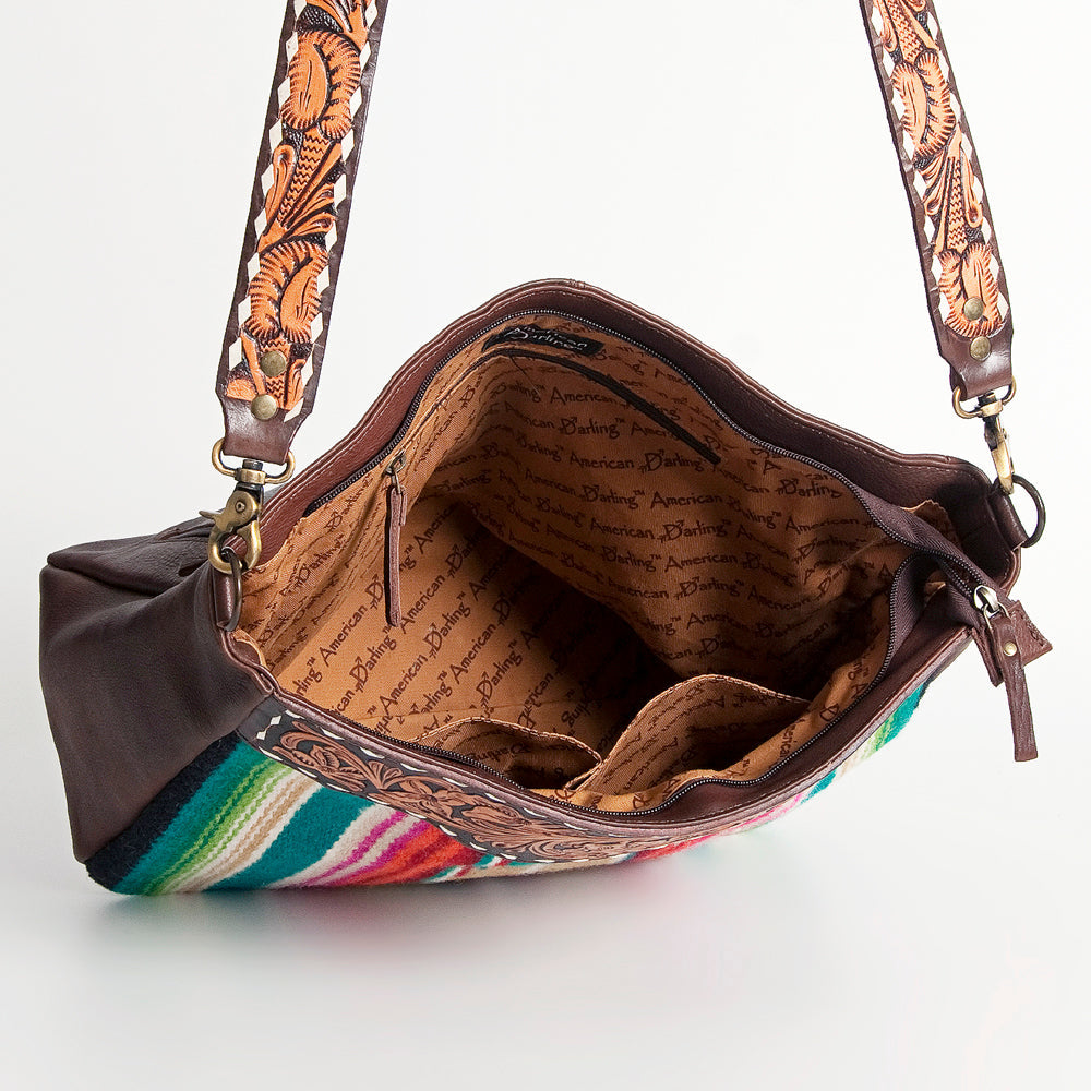 American Darling Hand-Tooled Saddle Blanket Leather Large Crossbody Bag