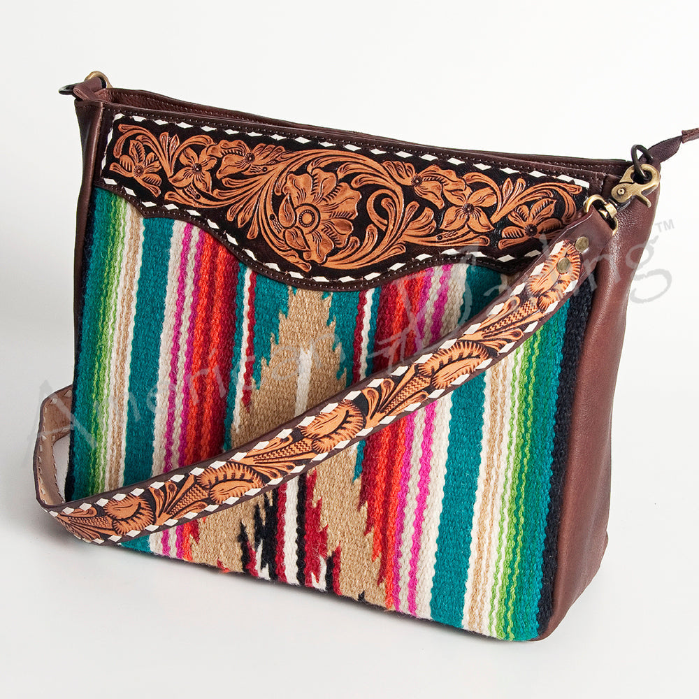American Darling Hand-Tooled Saddle Blanket Leather Large Crossbody Bag