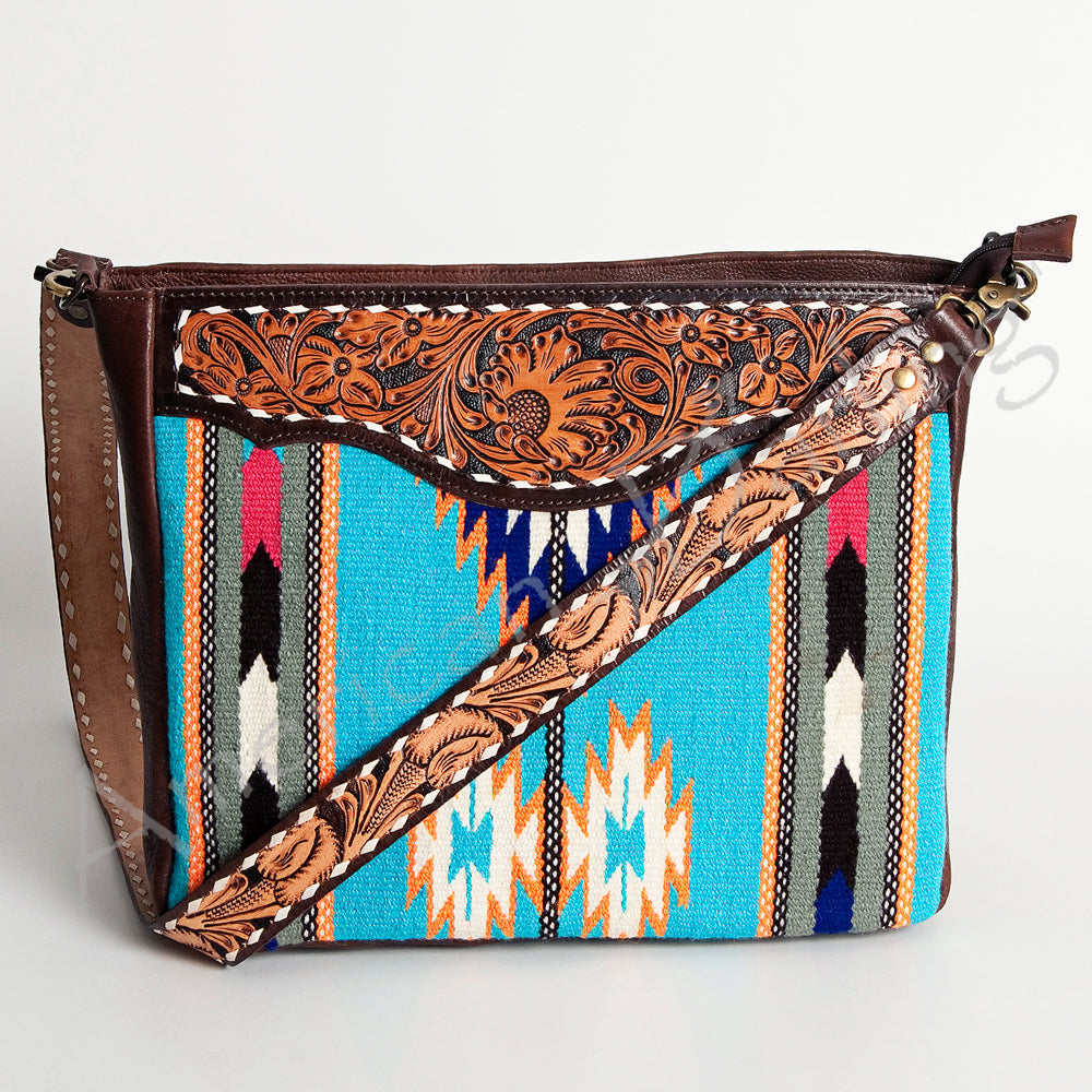 American Darling Hand-Tooled Saddle Blanket Leather Large Crossbody Bag