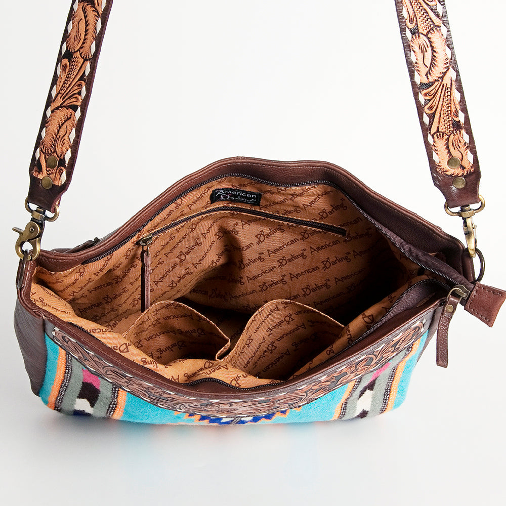 American Darling Hand-Tooled Saddle Blanket Leather Large Crossbody Bag