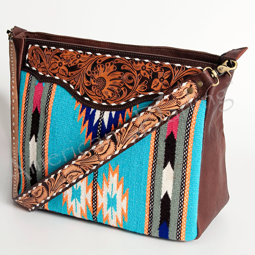 American Darling Hand-Tooled Saddle Blanket Leather Large Crossbody Bag