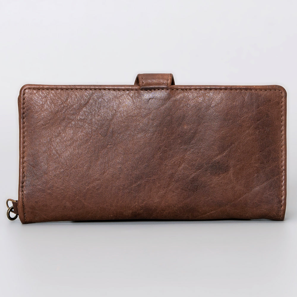 American Darling Wristlet Bag Hand Tooled Floral Carved Vegetable Tanned Western Leather Wallet Purse 4in x 8in