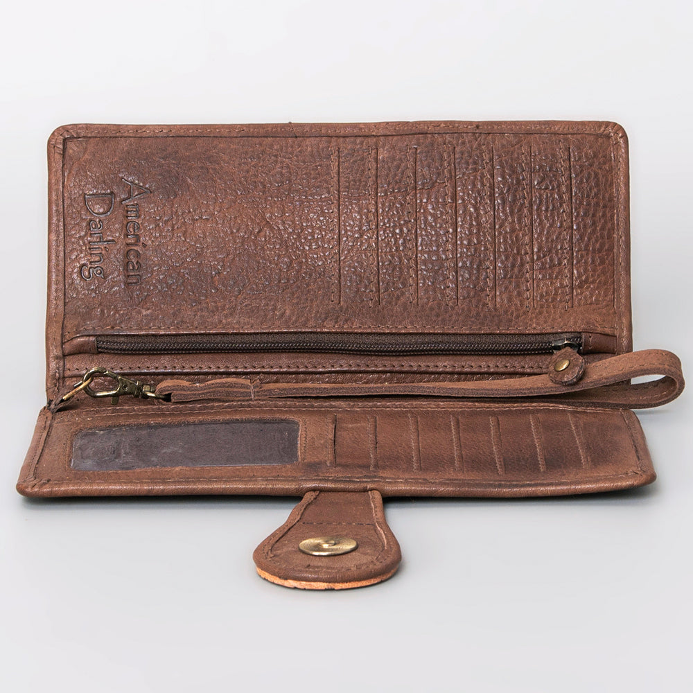 American Darling Wristlet Bag Hand Tooled Floral Carved Vegetable Tanned Western Leather Wallet Purse 4in x 8in
