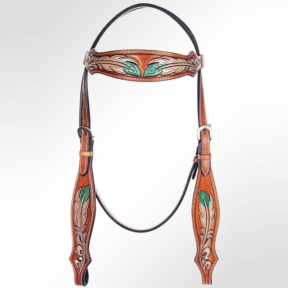 American Darling Western Horse Leaf Genuine Leather Headstall Tack Set