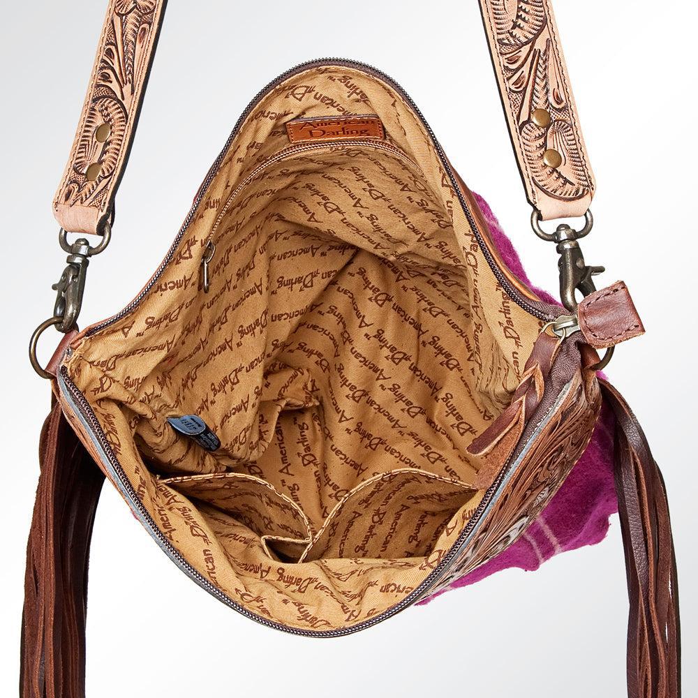 American Darling Large Crossbody Hand Tooled Saddle Blanket Genuine Leather