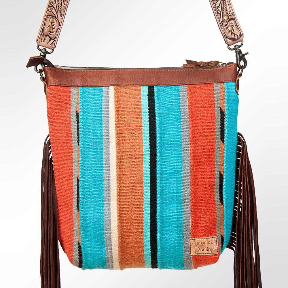 American Darling Signature Crossbody Hand Tooled Saddle Blanket Genuine Leather