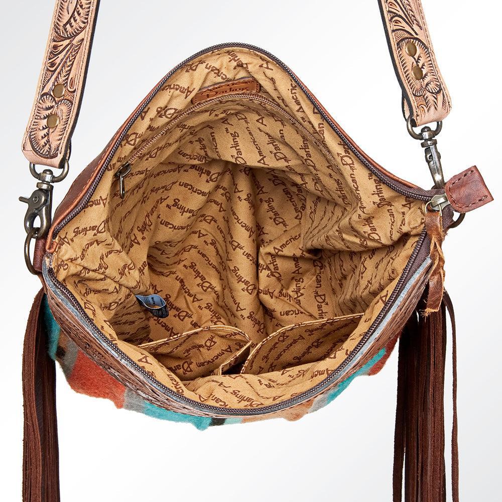American Darling Signature Crossbody Hand Tooled Saddle Blanket Genuine Leather