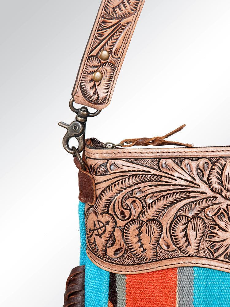 American Darling Signature Crossbody Hand Tooled Saddle Blanket Genuine Leather