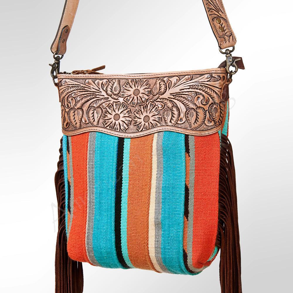 American Darling Signature Crossbody Hand Tooled Saddle Blanket Genuine Leather