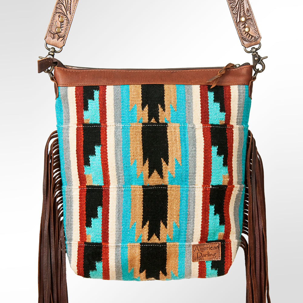 American Darling Signature Crossbody Hand Tooled Saddle Blanket Genuine Leather