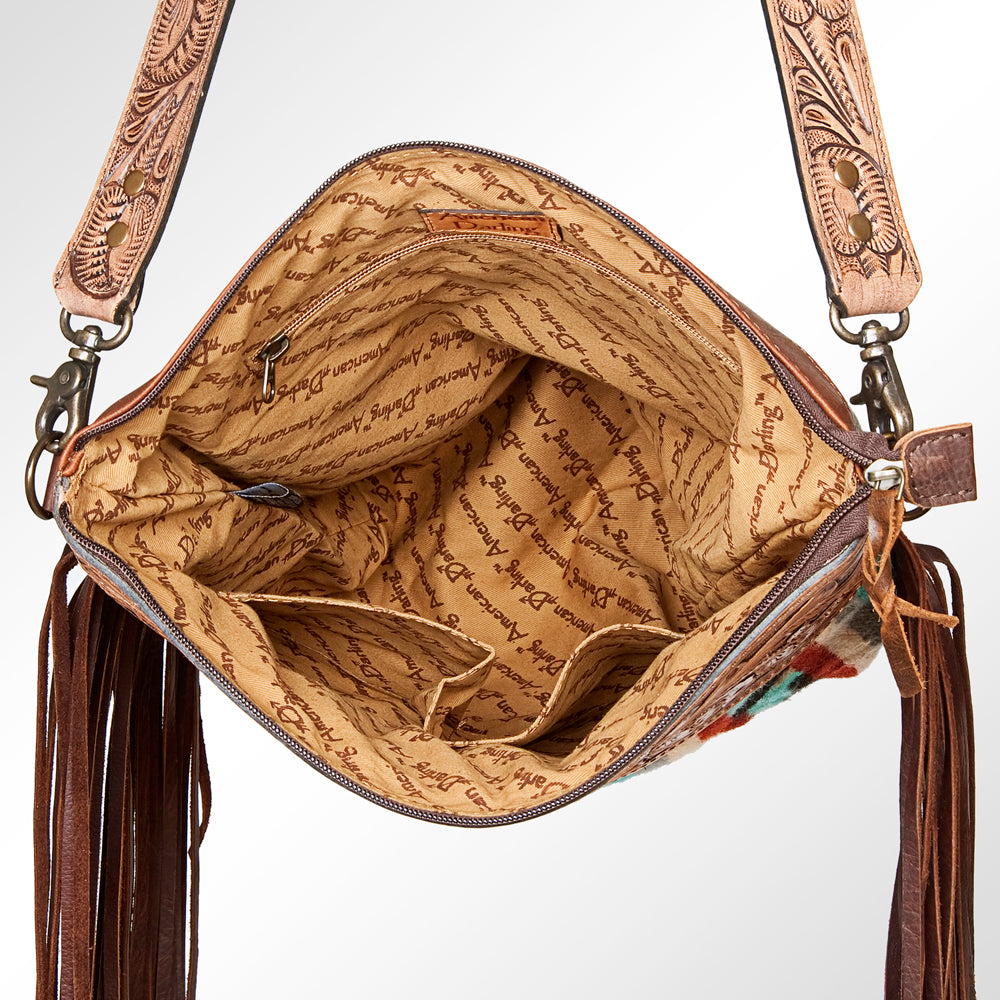 American Darling Signature Crossbody Hand Tooled Saddle Blanket Genuine Leather