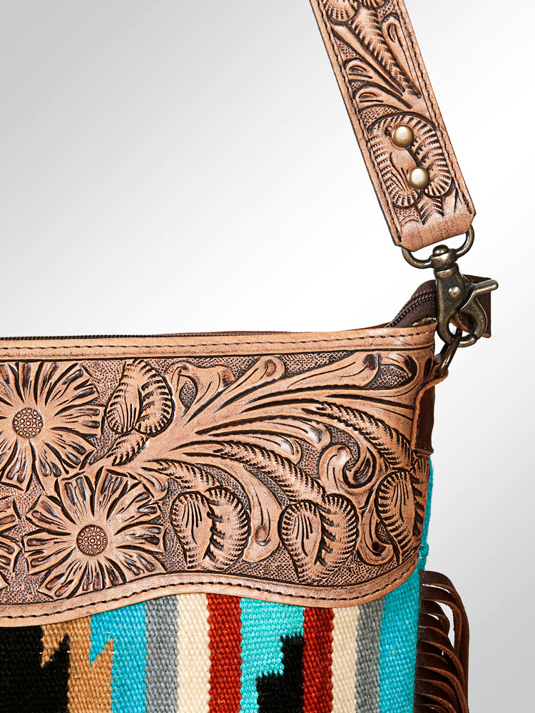 American Darling Signature Crossbody Hand Tooled Saddle Blanket Genuine Leather