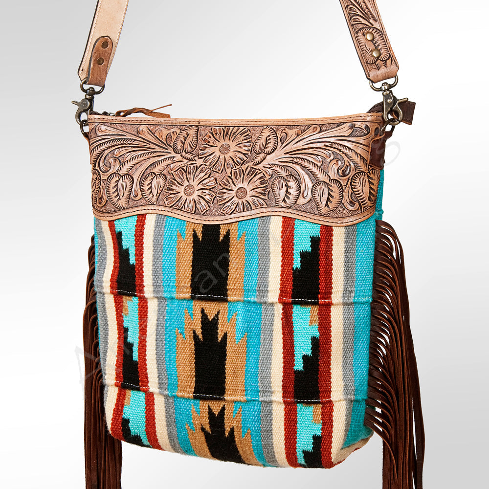 American Darling Signature Crossbody Hand Tooled Saddle Blanket Genuine Leather