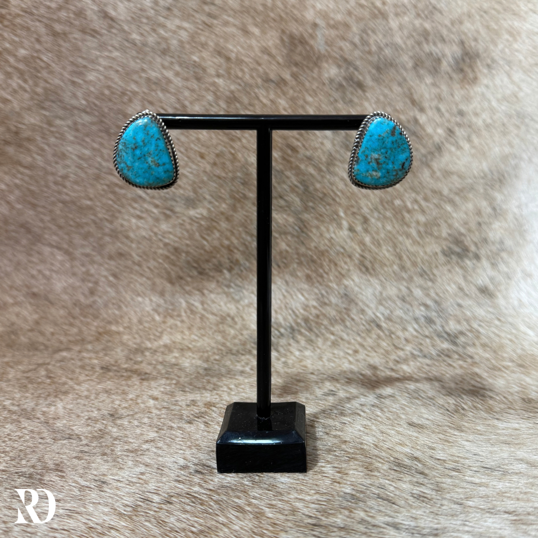 Kingman Turquoise Stud Earrings By Donovan Nez