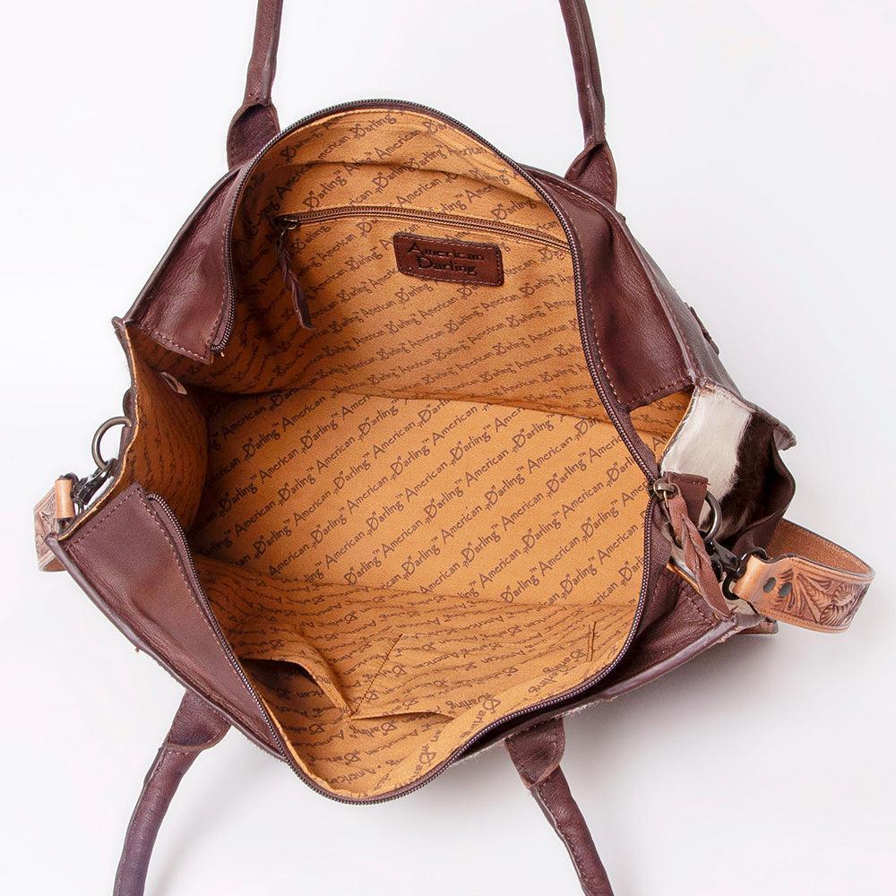 American Darling Hand-Tooled Hair-On Genuine Leather Tote