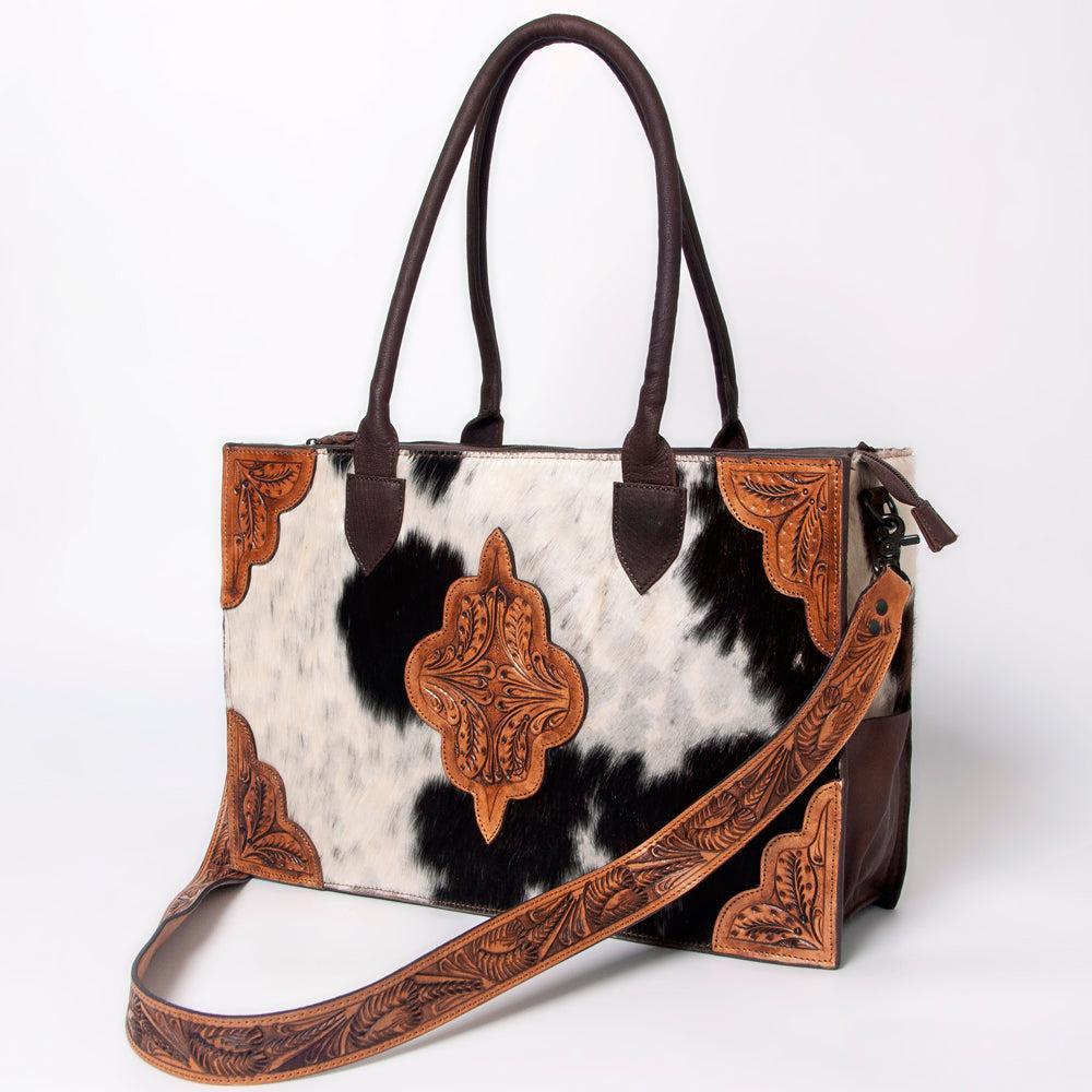 American Darling Hand-Tooled Hair-On Genuine Leather Tote
