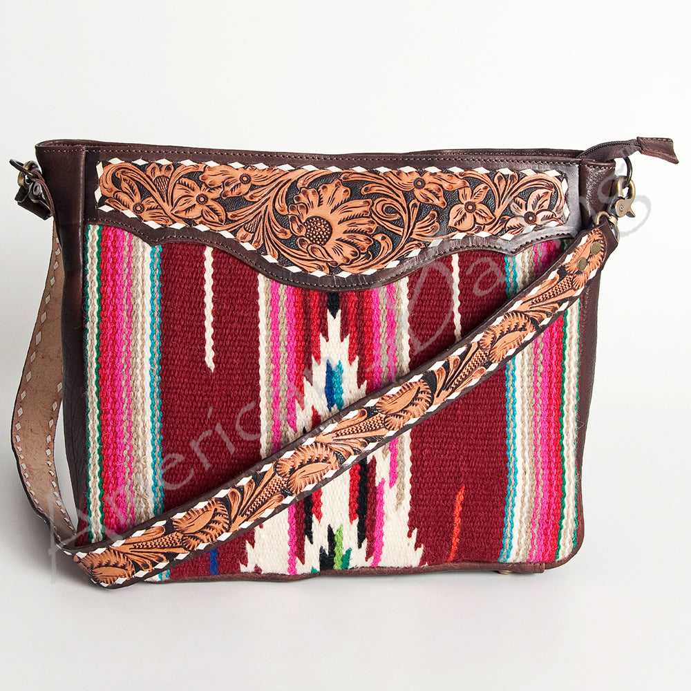 American Darling Hand-Tooled Saddle Blanket Leather Large Crossbody Bag