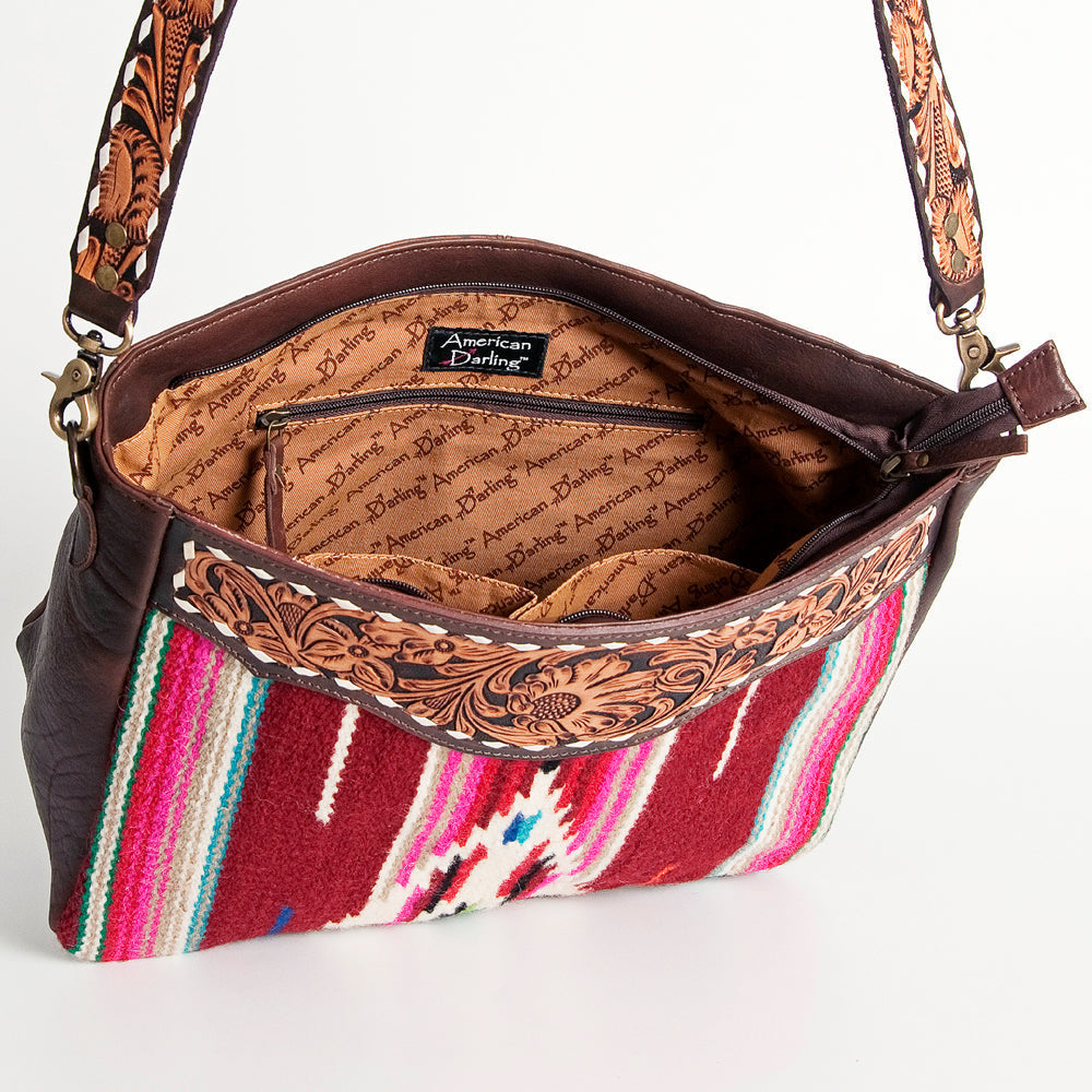 American Darling Hand-Tooled Saddle Blanket Leather Large Crossbody Bag