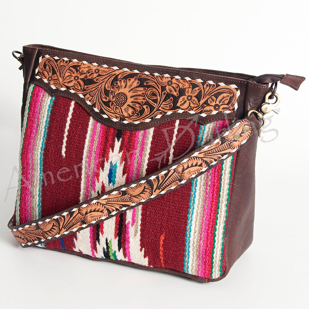American Darling Hand-Tooled Saddle Blanket Leather Large Crossbody Bag