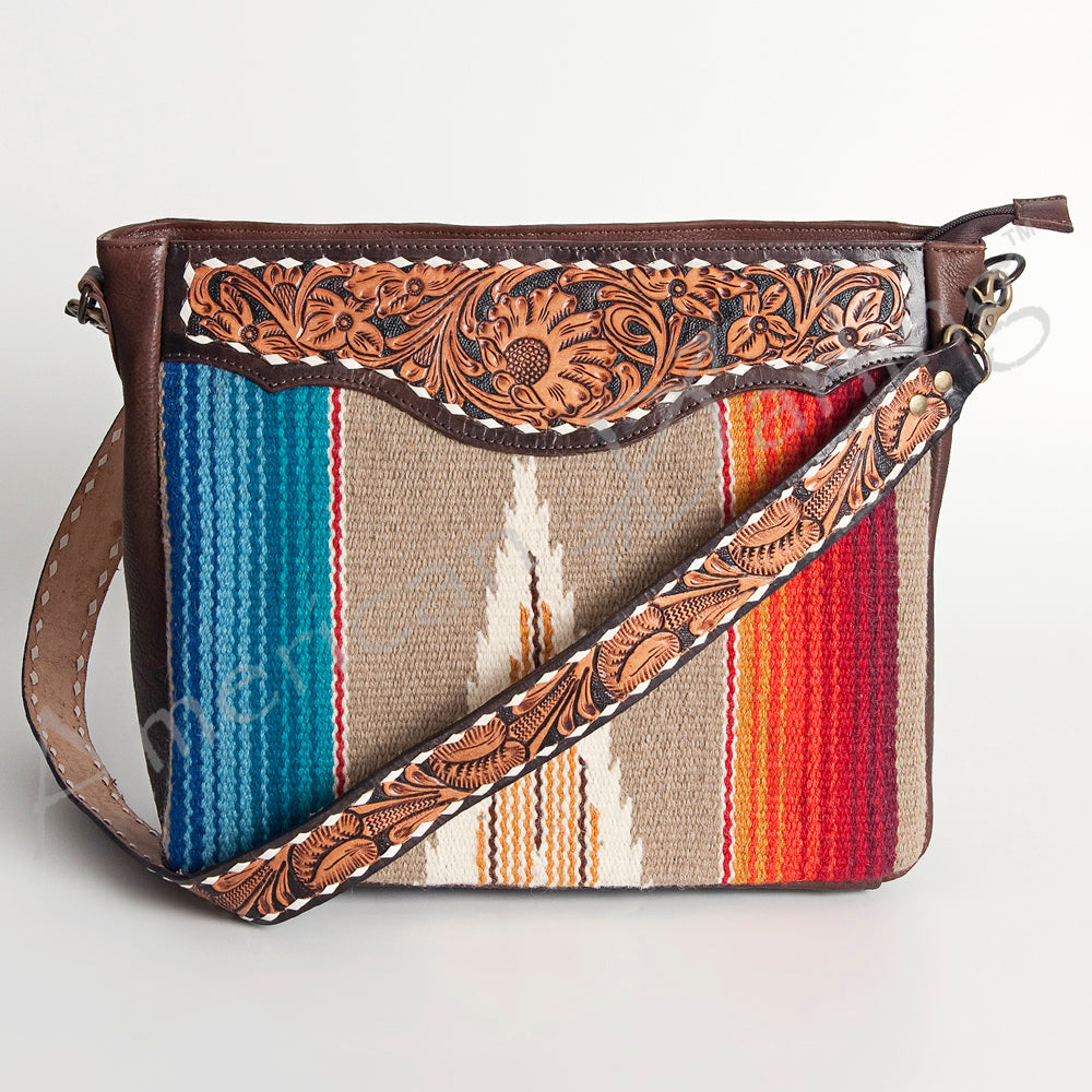 American Darling Hand-Tooled Saddle Blanket Leather Large Crossbody Bag