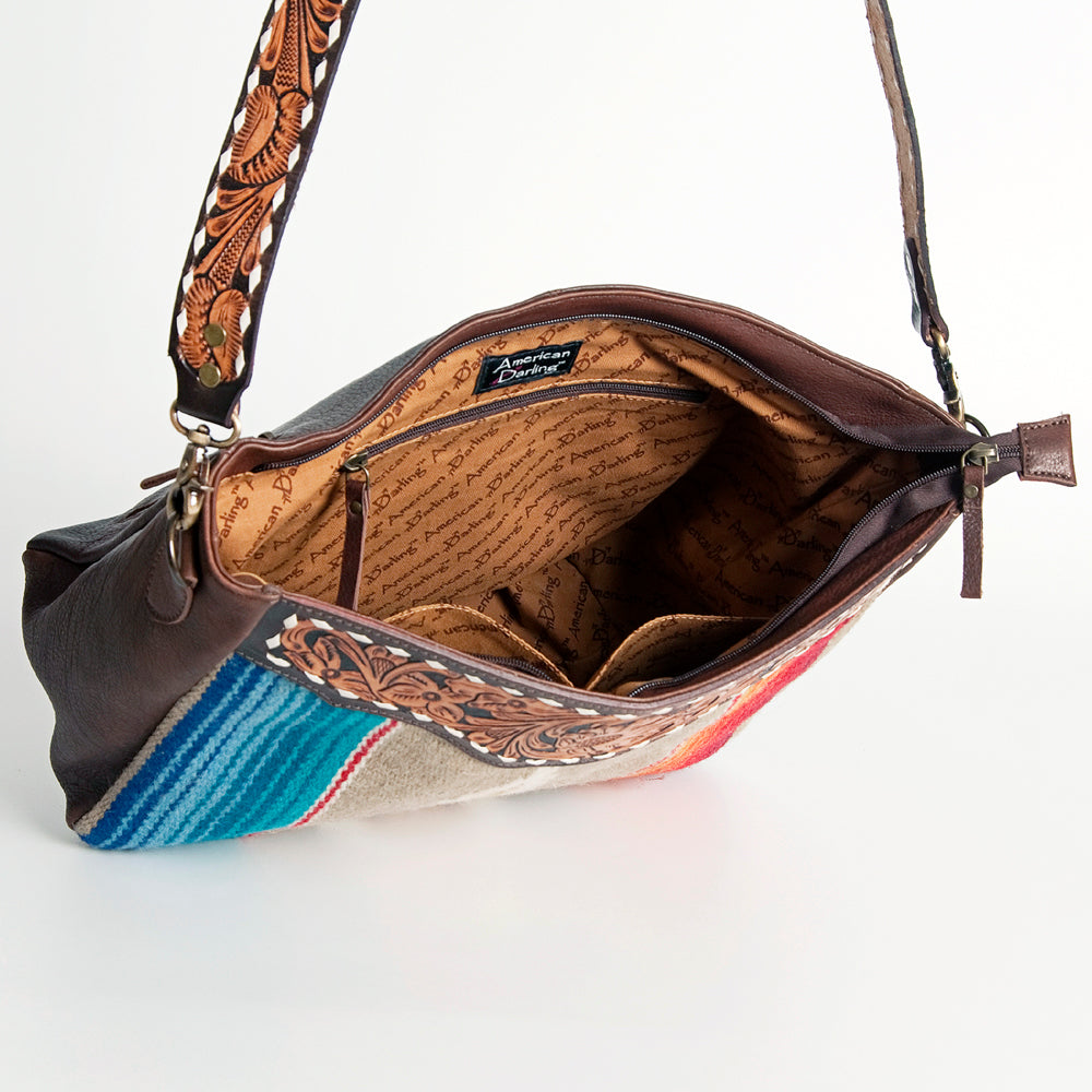 American Darling Hand-Tooled Saddle Blanket Leather Large Crossbody Bag