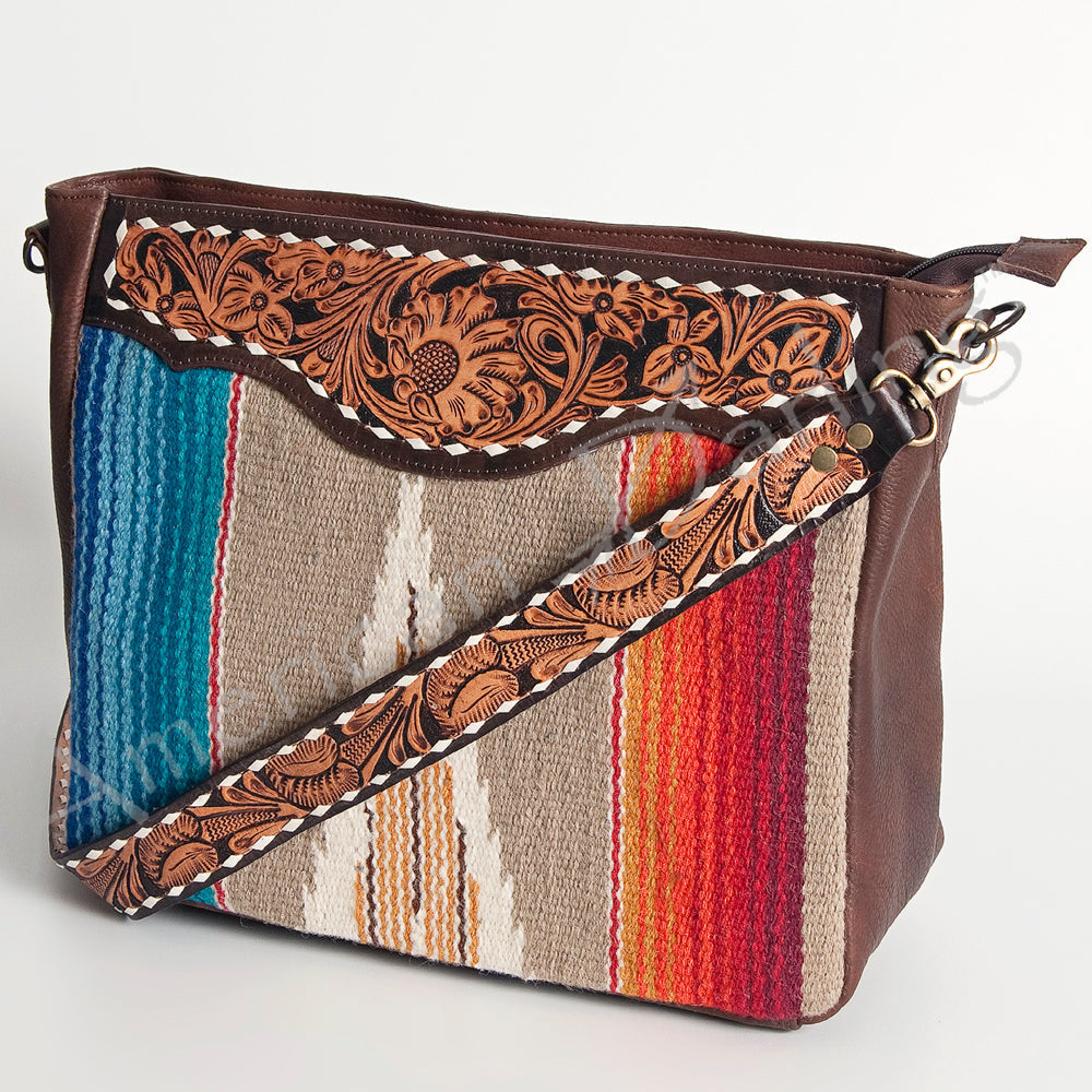 American Darling Hand-Tooled Saddle Blanket Leather Large Crossbody Bag