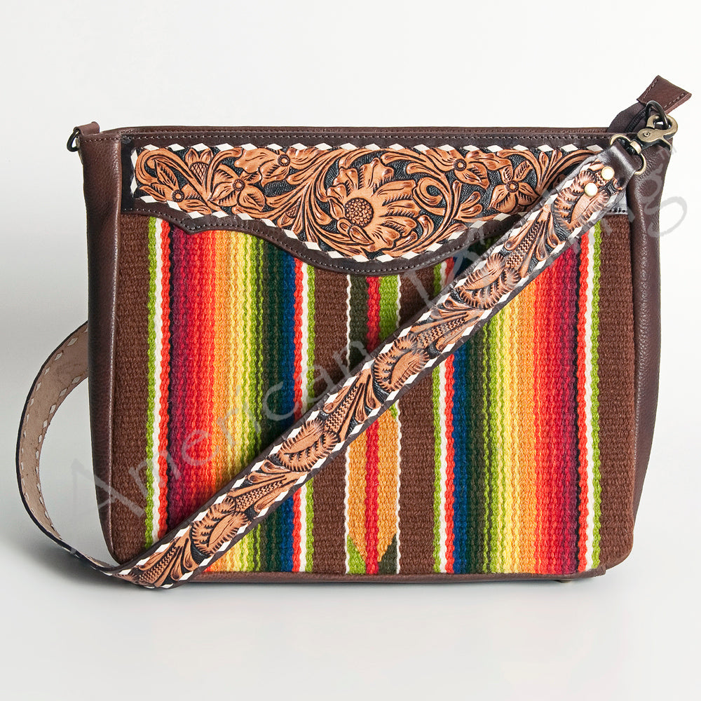 American Darling Hand-Tooled Saddle Blanket Leather Large Crossbody Bag
