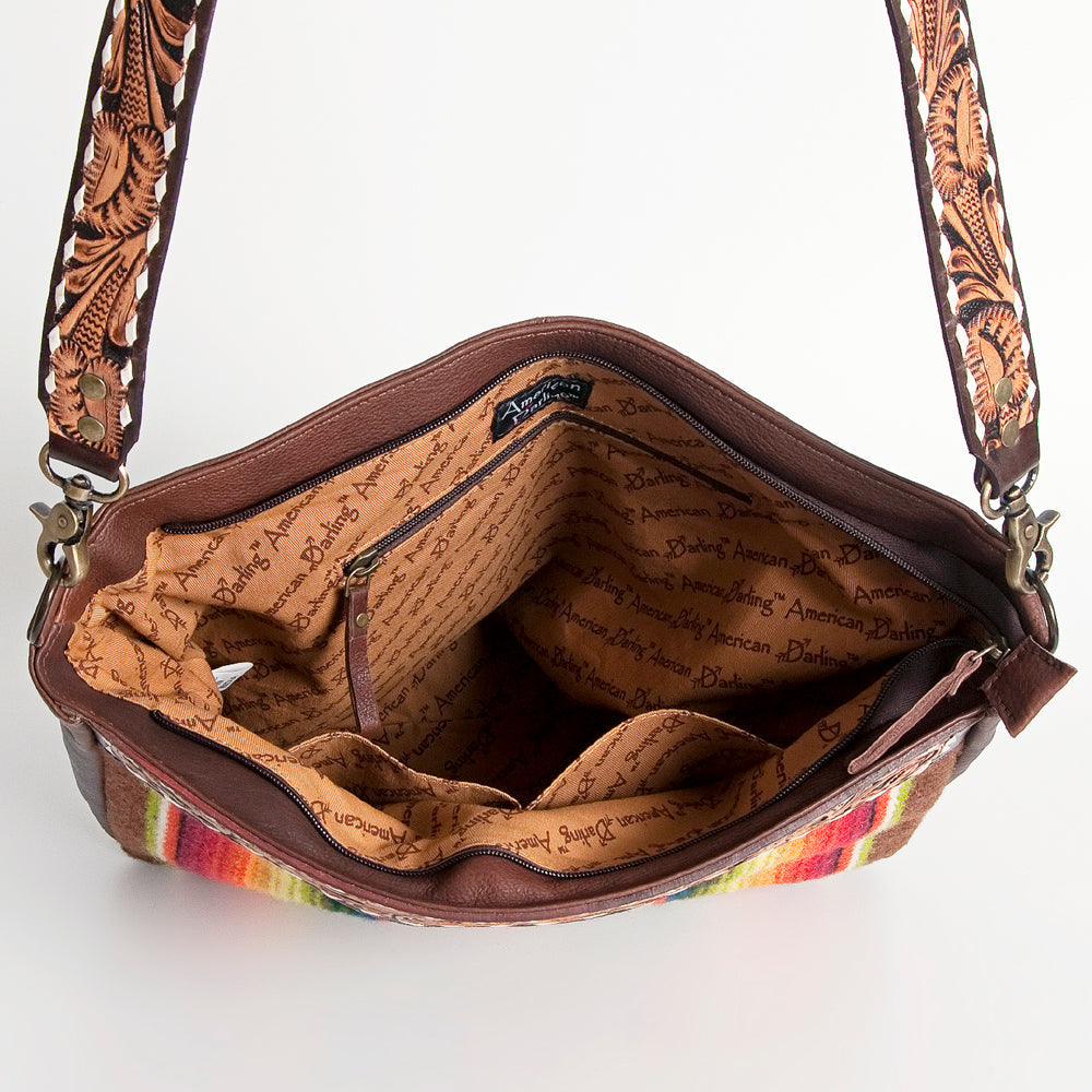 American Darling Hand-Tooled Saddle Blanket Leather Large Crossbody Bag