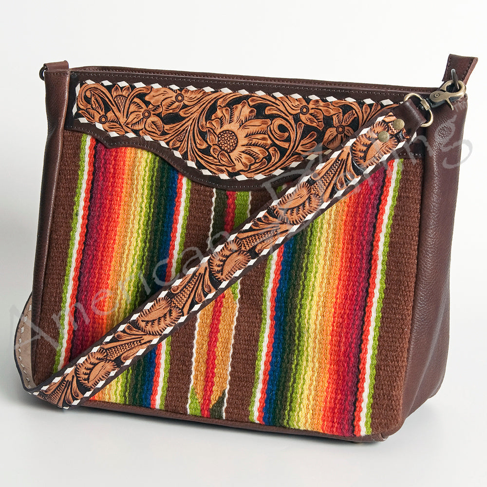 American Darling Hand-Tooled Saddle Blanket Leather Large Crossbody Bag