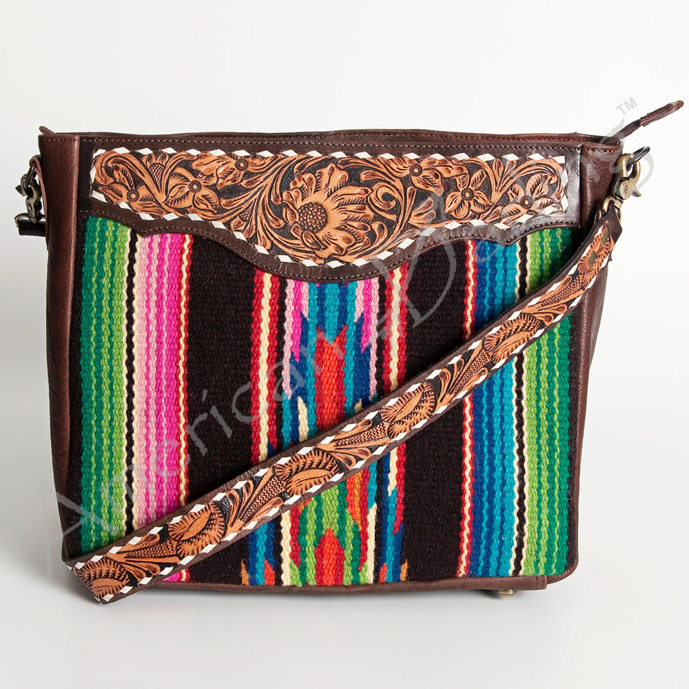 American Darling Hand-Tooled Saddle Blanket Leather Large Crossbody Bag