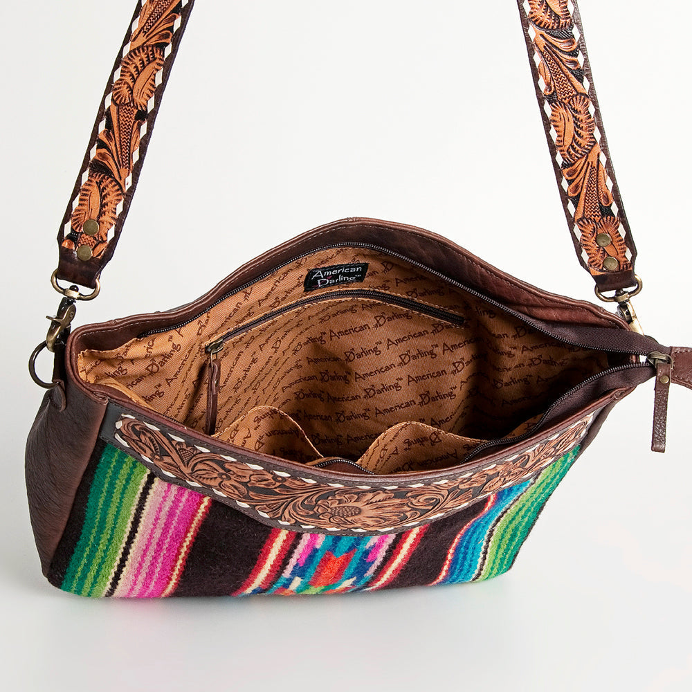 American Darling Hand-Tooled Saddle Blanket Leather Large Crossbody Bag