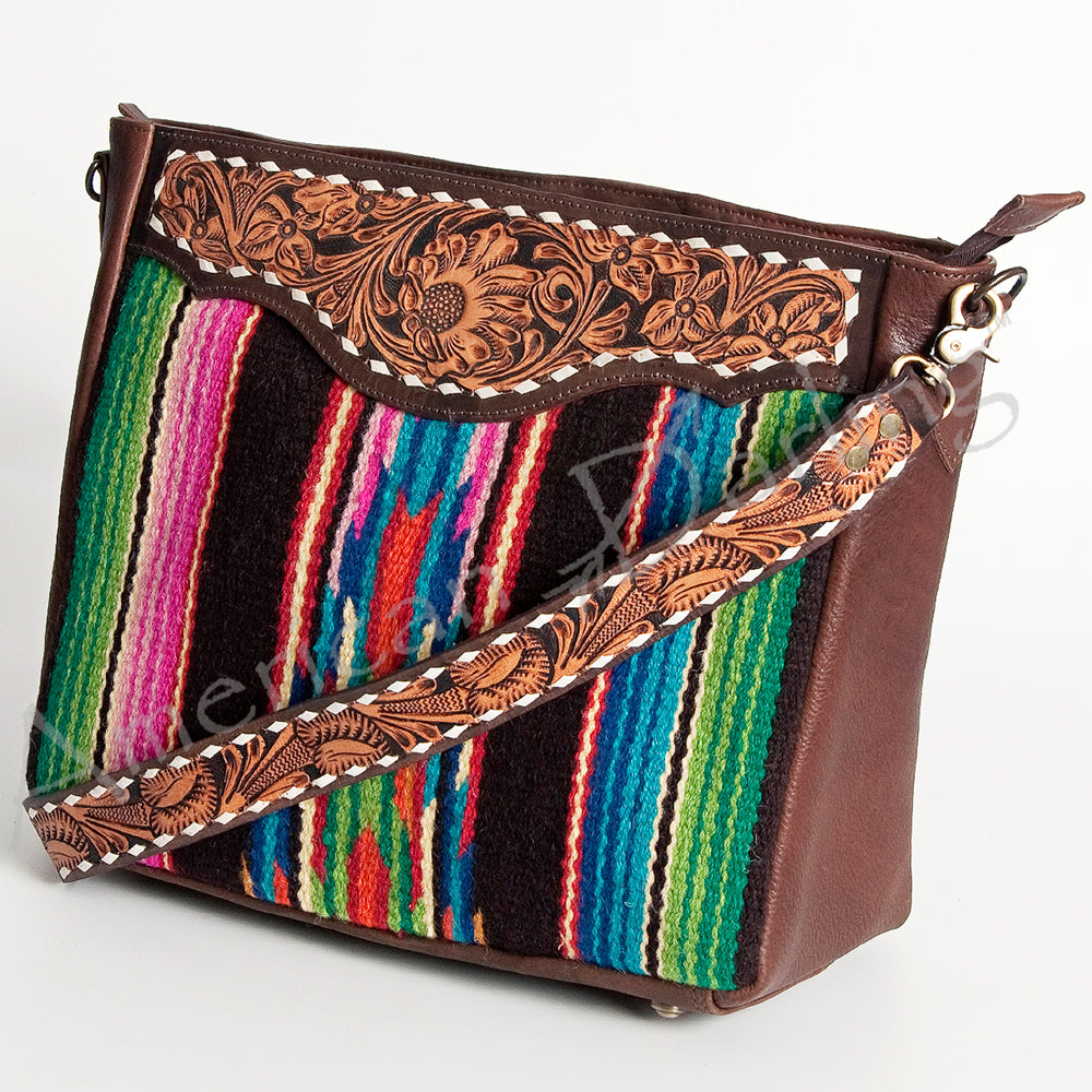American Darling Hand-Tooled Saddle Blanket Leather Large Crossbody Bag