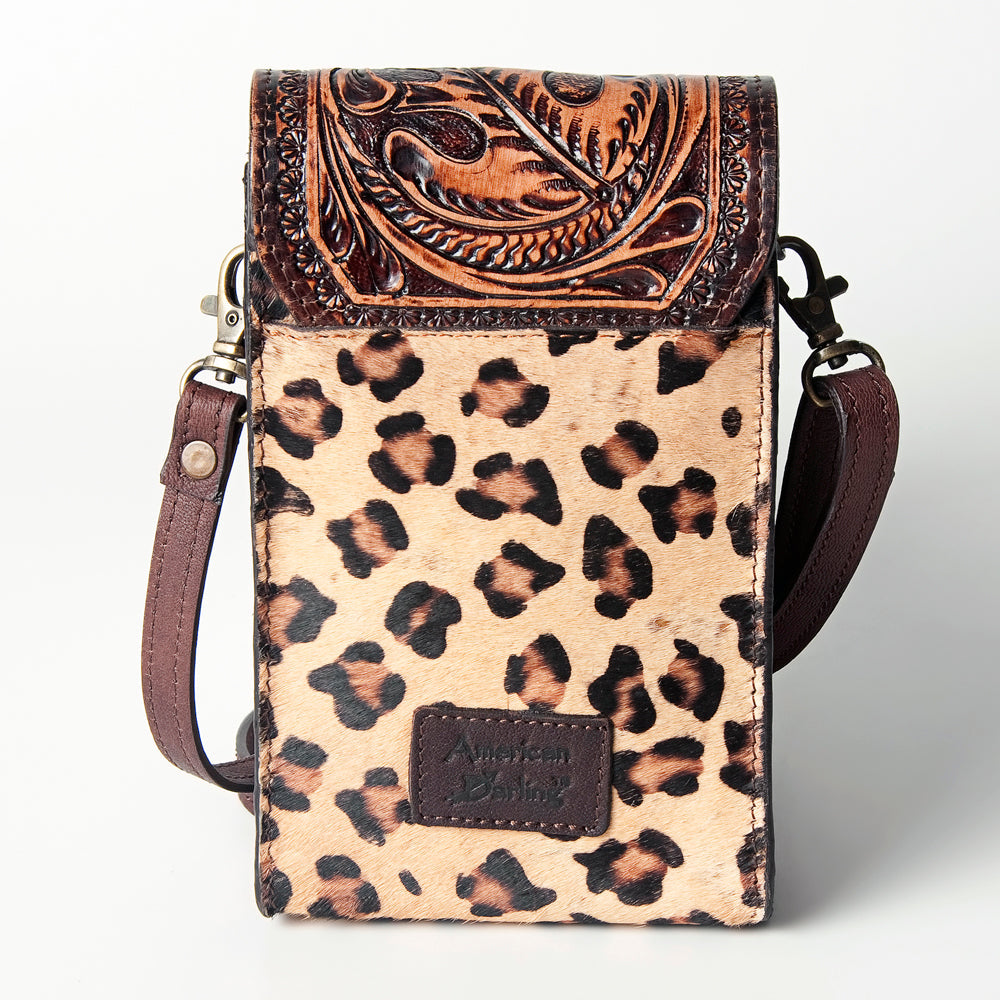 American Darling Cell Phone Holder Hand Tooled Hair-on Genuine Leather