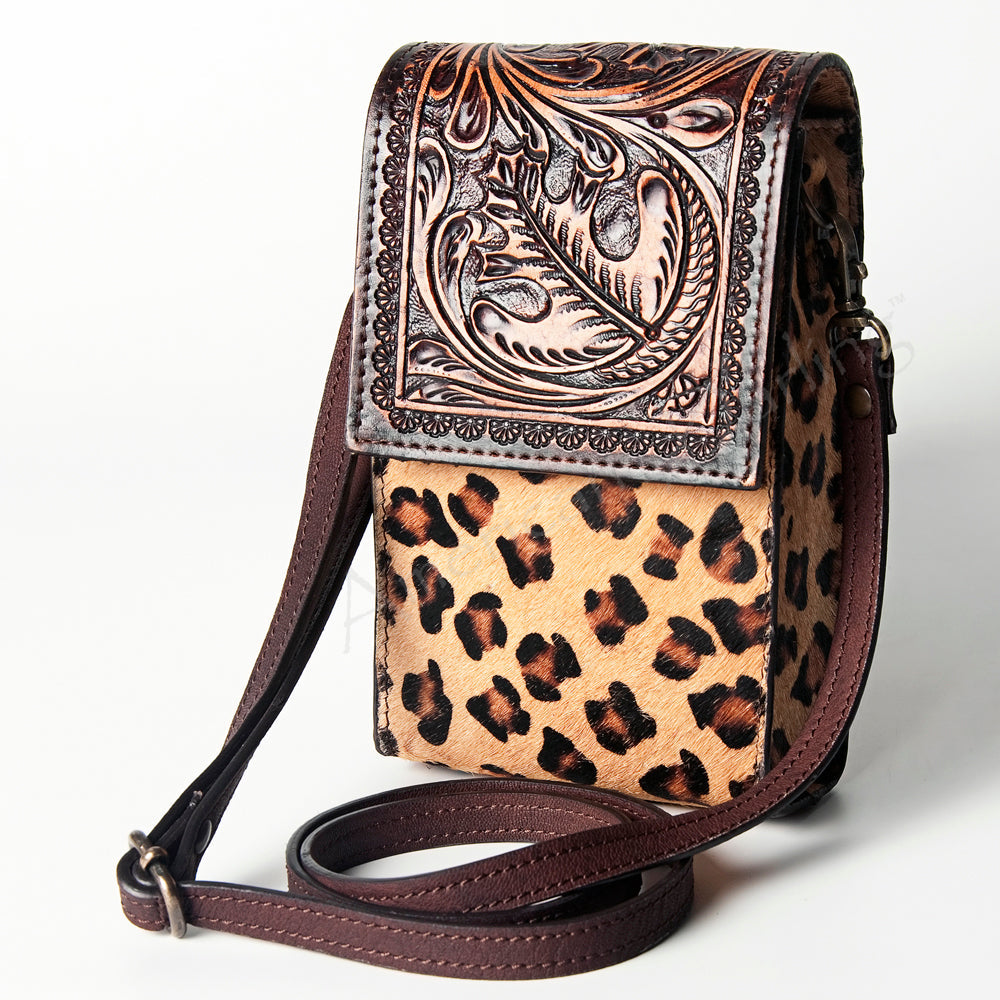 American Darling Cell Phone Holder Hand Tooled Hair-on Genuine Leather
