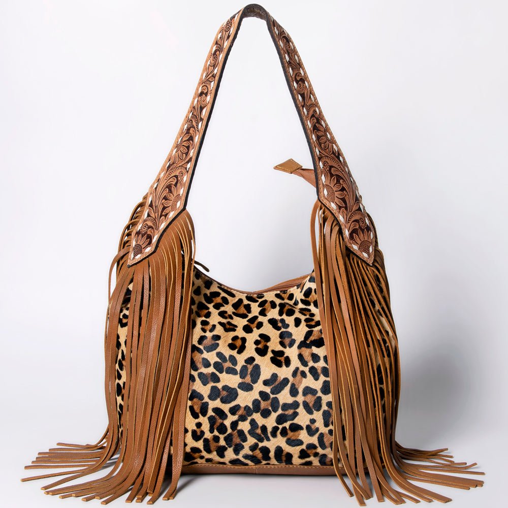 Western Style Leather Hobo Handbag With Hair On Cowhide
