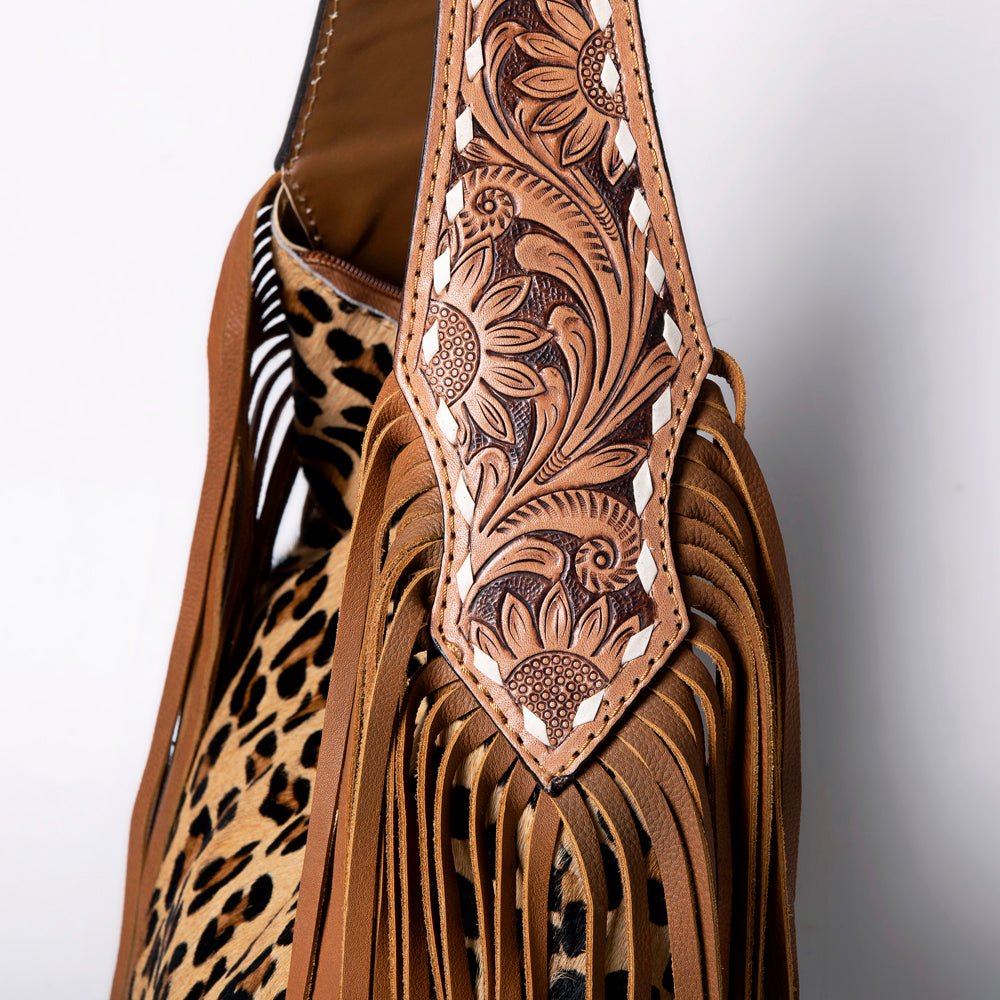 Western Style Leather Hobo Handbag With Hair On Cowhide