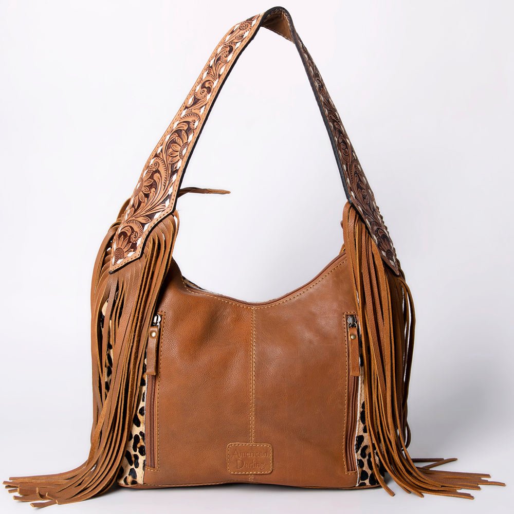 Western Style Leather Hobo Handbag With Hair On Cowhide