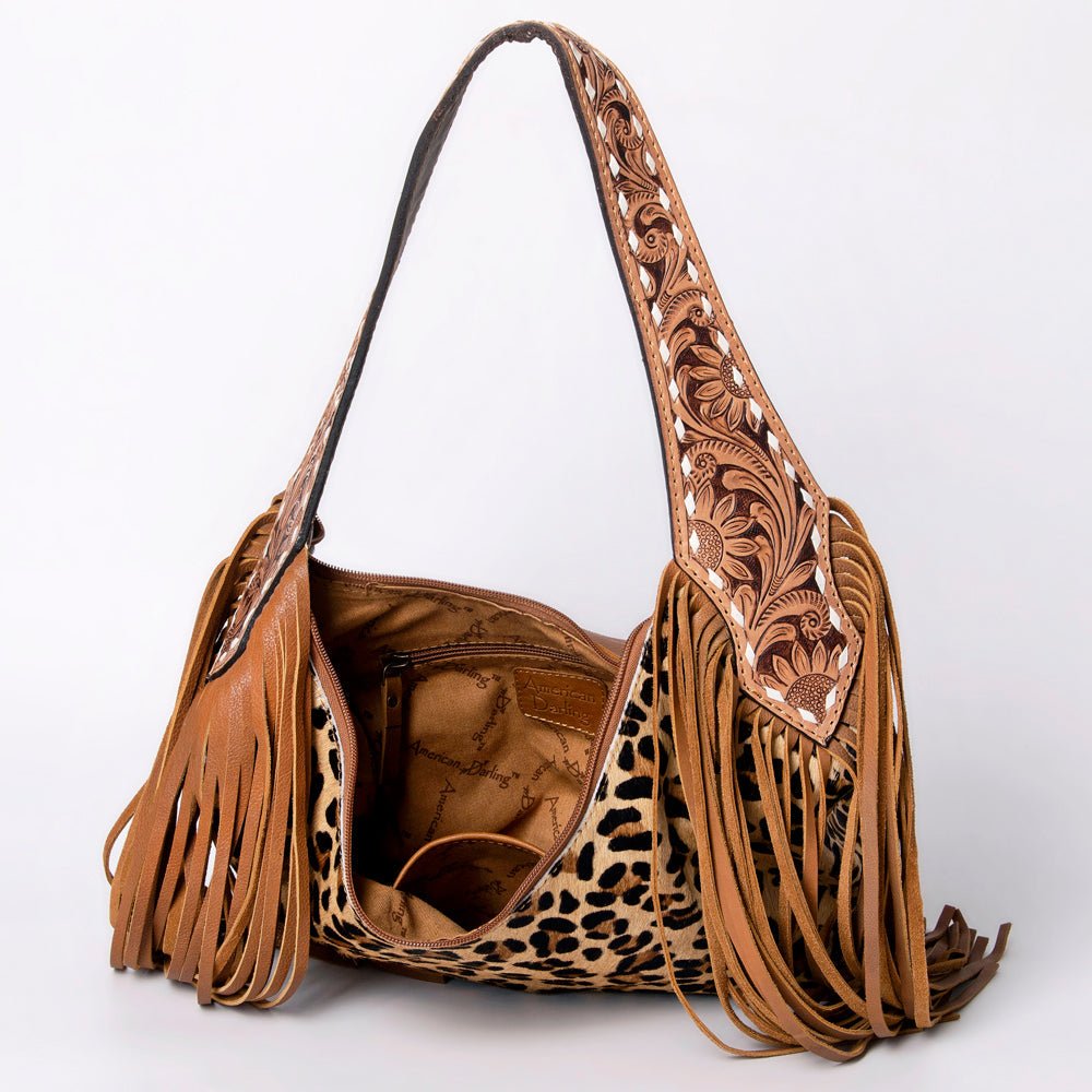 Western Style Leather Hobo Handbag With Hair On Cowhide