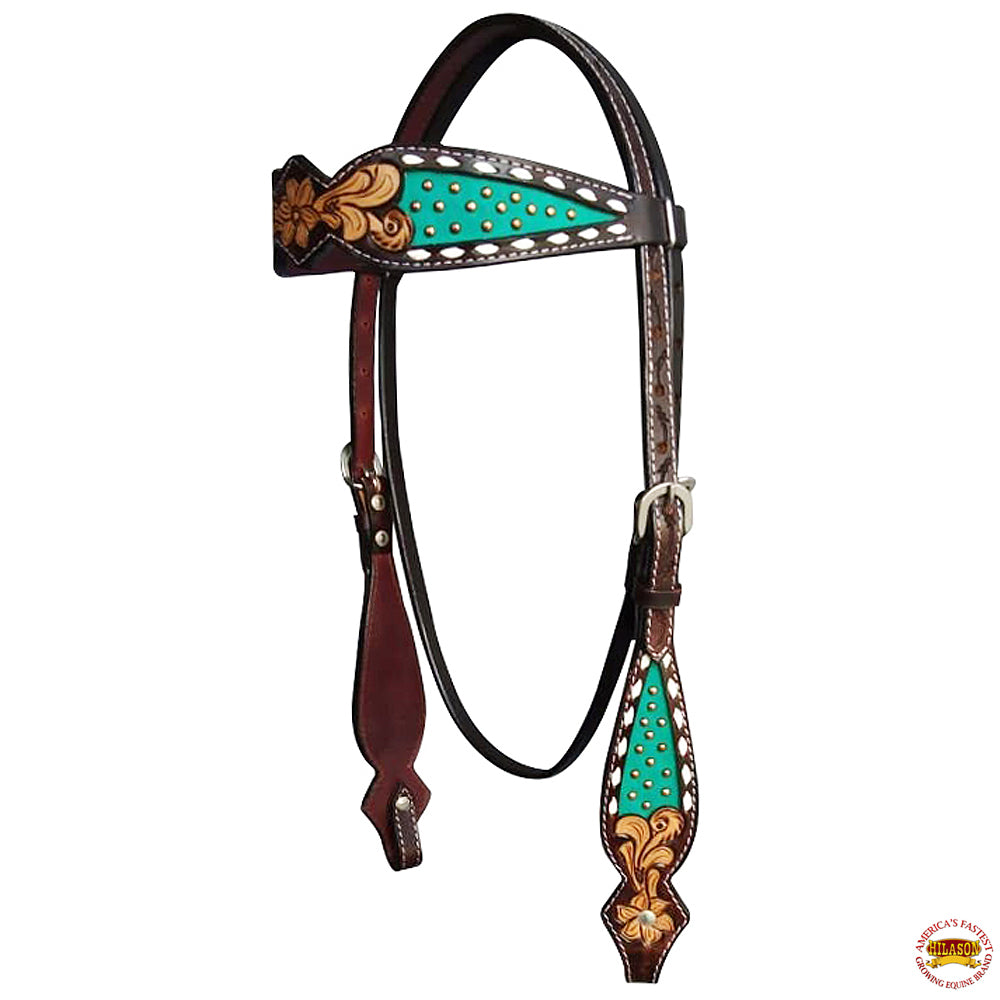 HILASON Western Horse Floral Headstall Breast Collar One Headstall American Leather Tack Set