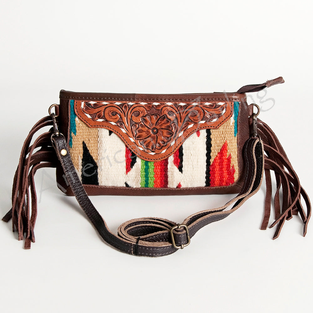 American Darling Small Crossbody Hand Tooled Saddle Blanket Genuine Leather