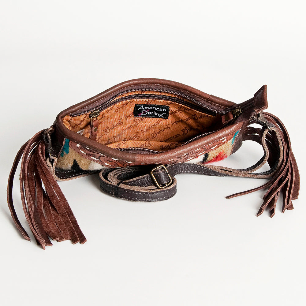 American Darling Small Crossbody Hand Tooled Saddle Blanket Genuine Leather