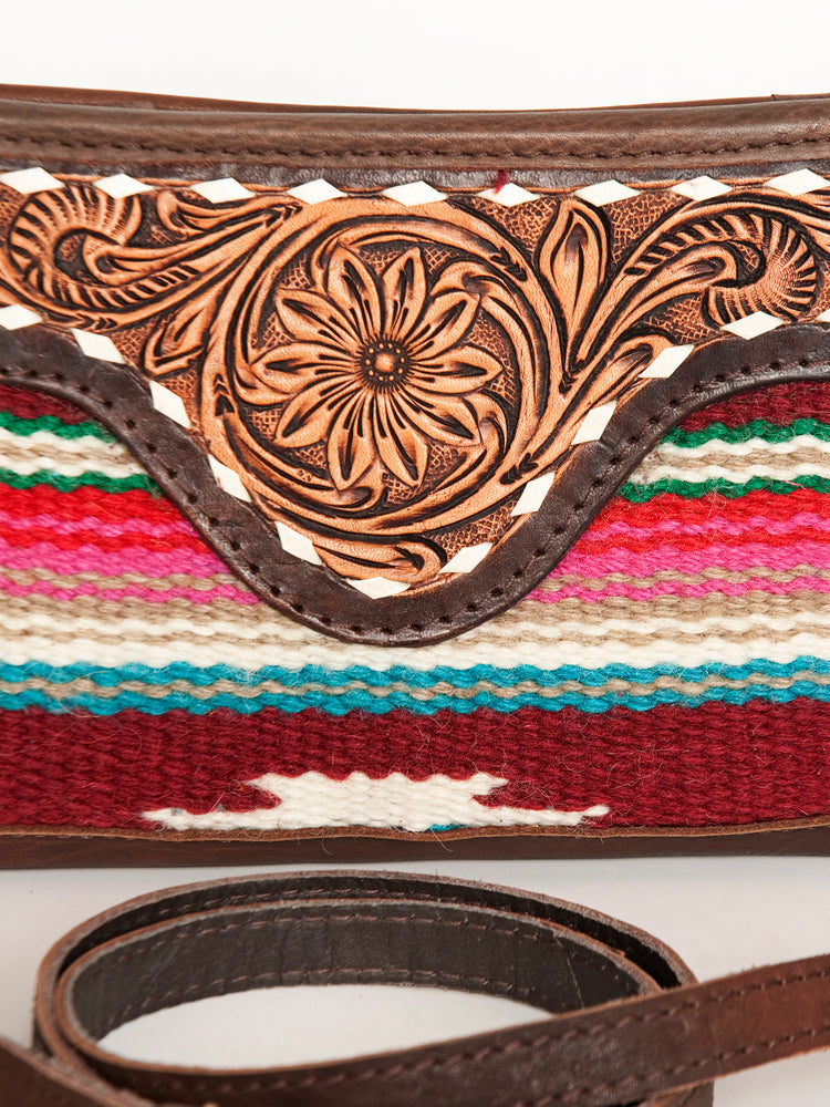 American Darling Small Crossbody Hand Tooled Saddle Blanket Genuine Leather