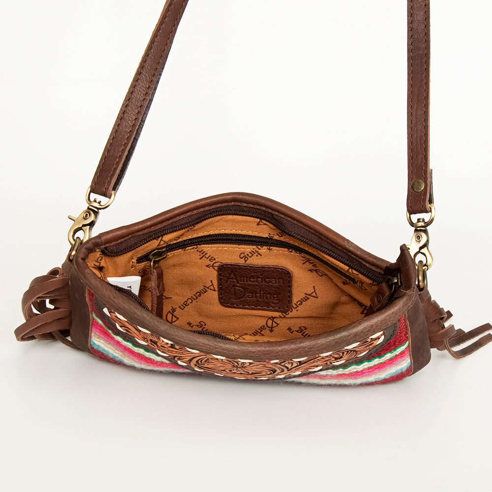 American Darling Small Crossbody Hand Tooled Saddle Blanket Genuine Leather