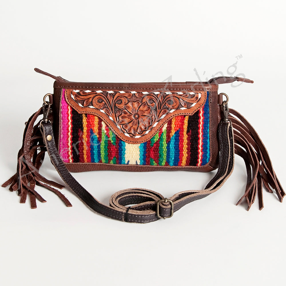 American Darling Small Crossbody Hand Tooled Saddle Blanket Genuine Leather