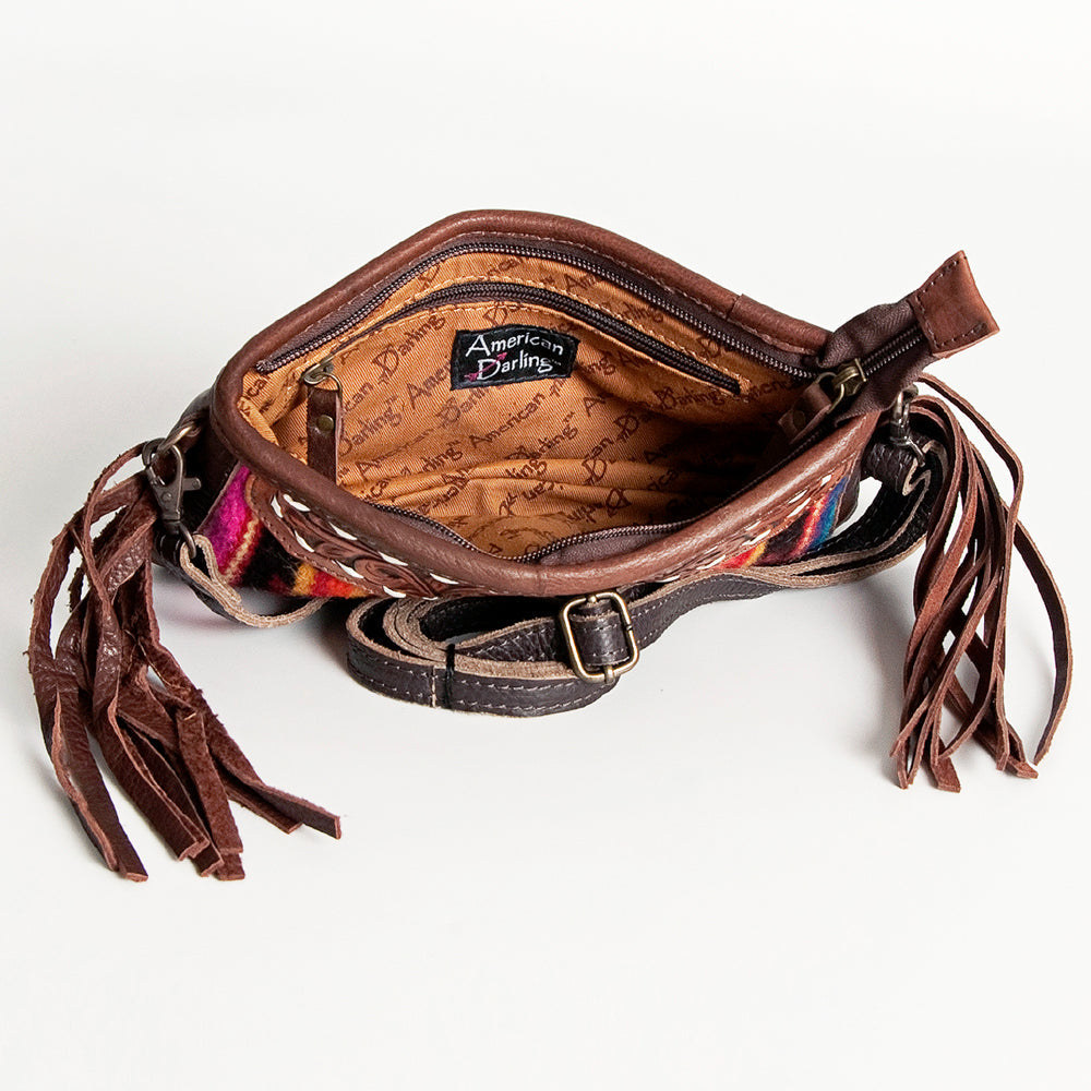 American Darling Small Crossbody Hand Tooled Saddle Blanket Genuine Leather