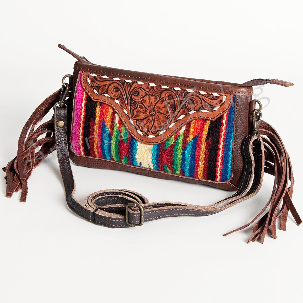 American Darling Small Crossbody Hand Tooled Saddle Blanket Genuine Leather