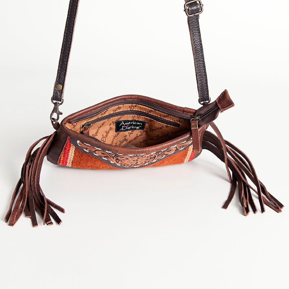 American Darling Small Crossbody Hand Tooled Saddle Blanket Genuine Leather