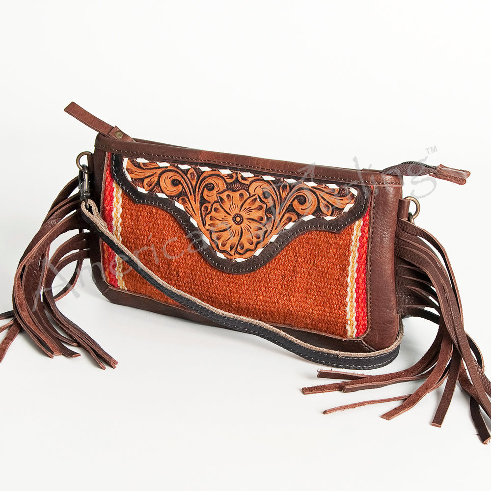 American Darling Small Crossbody Hand Tooled Saddle Blanket Genuine Leather